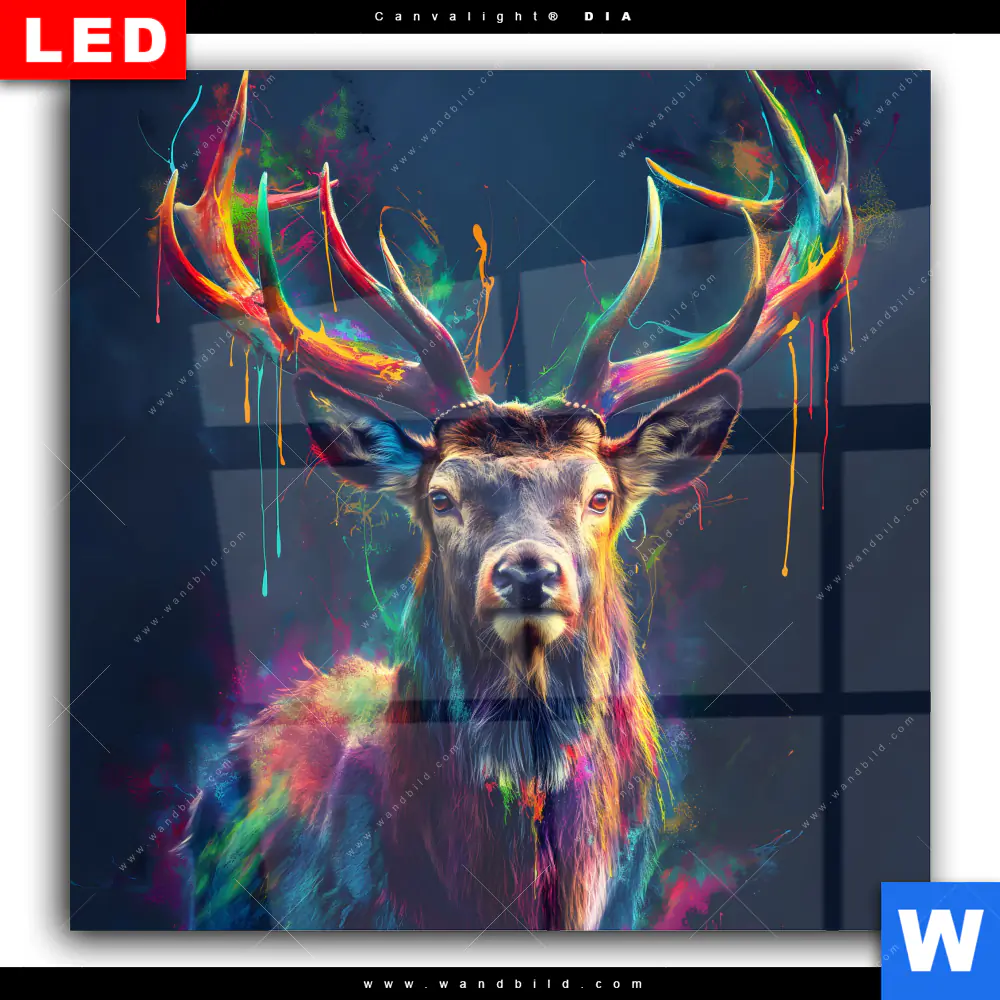 Wechselmotiv Acrylglas Canvalight® DIA | Hirsch im leuchtenden Farbmix | Quadrat - Image 2
