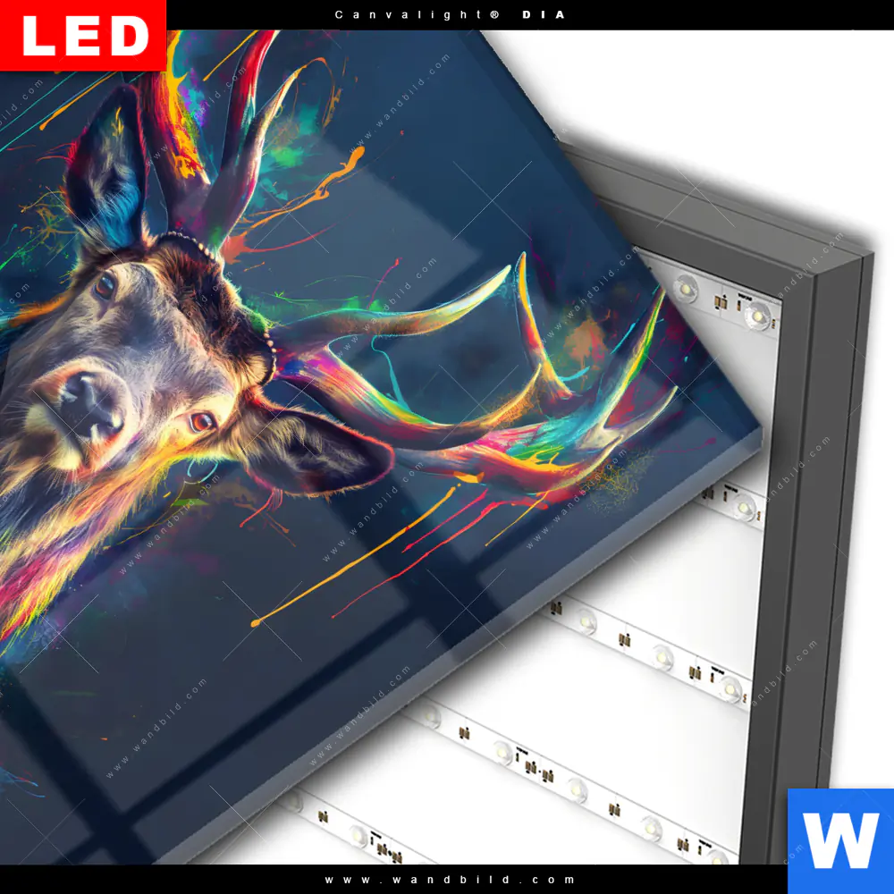 Wechselmotiv Acrylglas Canvalight® DIA | Hirsch im leuchtenden Farbmix | Quadrat - Image 3