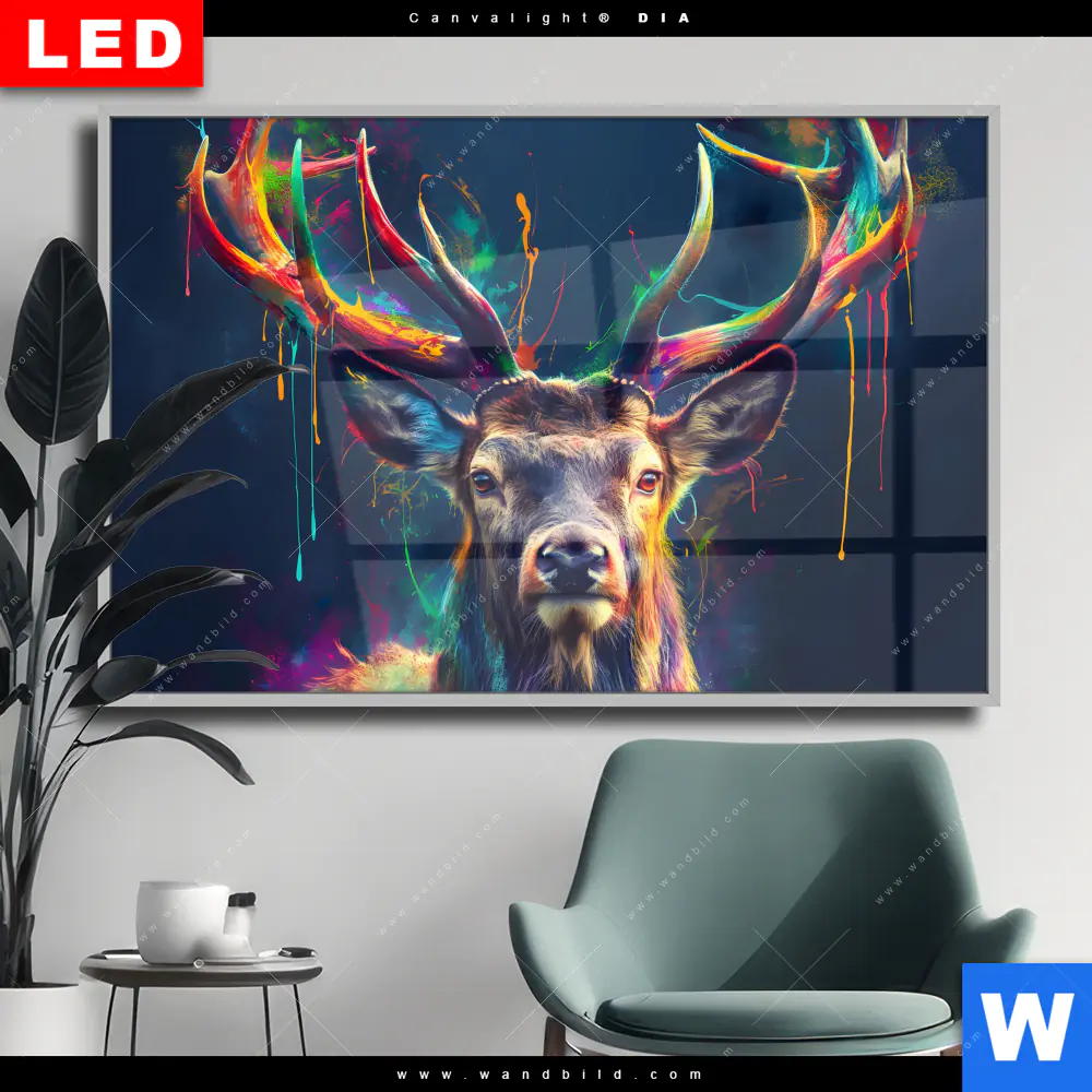 Wechselmotiv Acrylglas Canvalight® DIA | Hirsch im leuchtenden Farbmix | Querformat