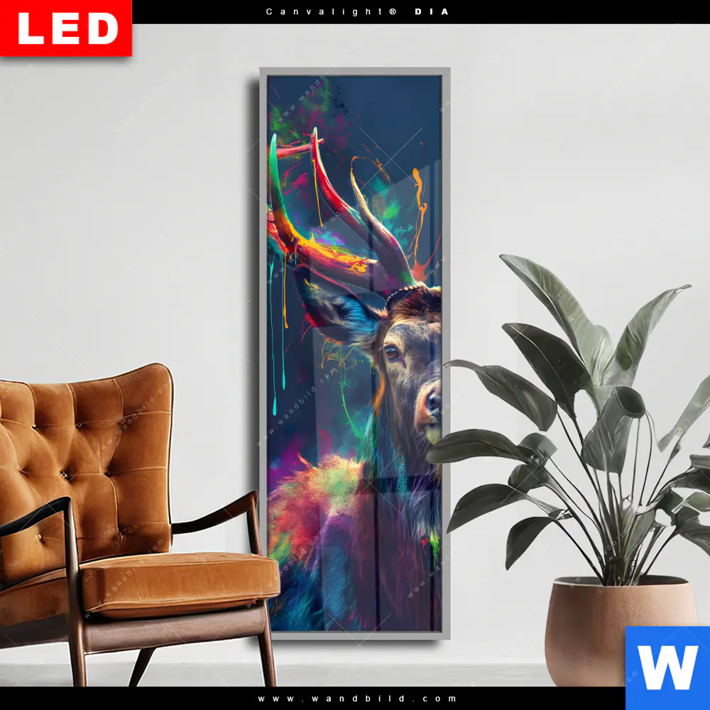Wechselmotiv Acrylglas Canvalight® DIA | Hirsch im leuchtenden Farbmix | Schmal