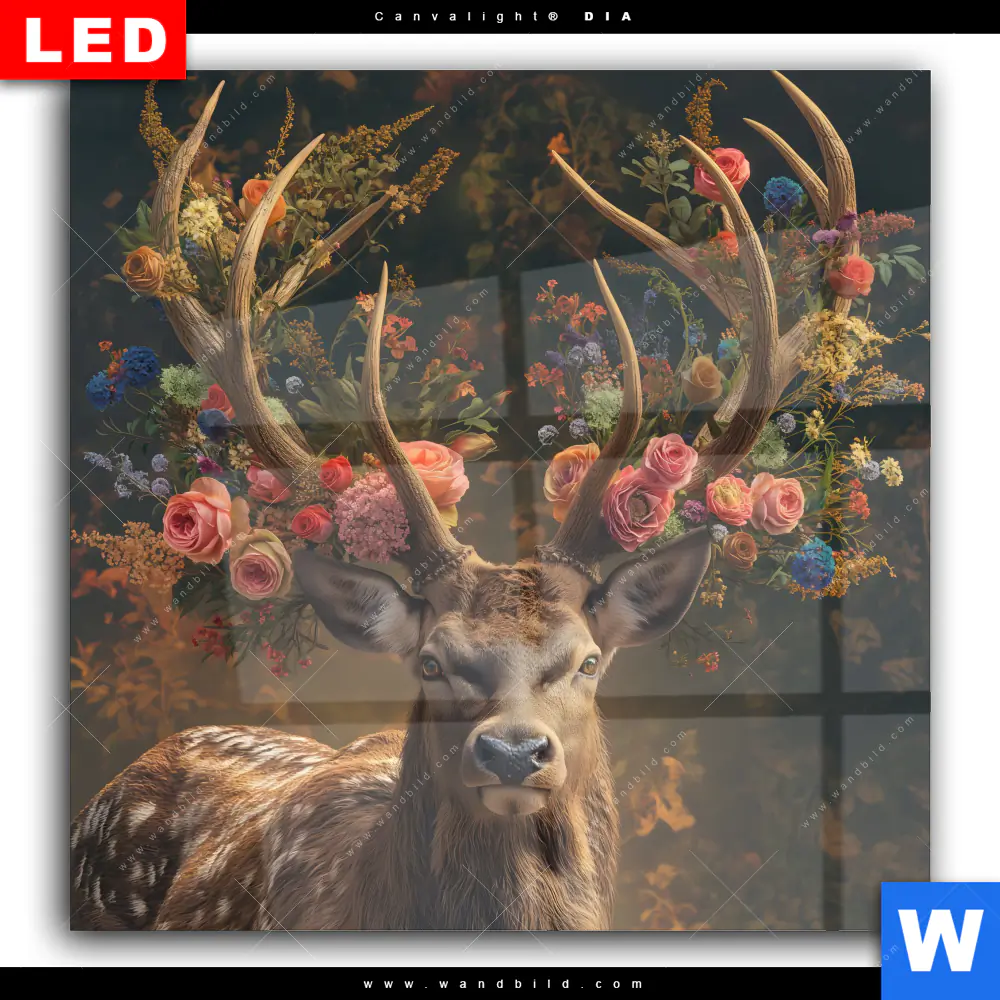 Wechselmotiv Acrylglas Canvalight® DIA | Hirsch mit floralem Geweih | Quadrat - Image 2