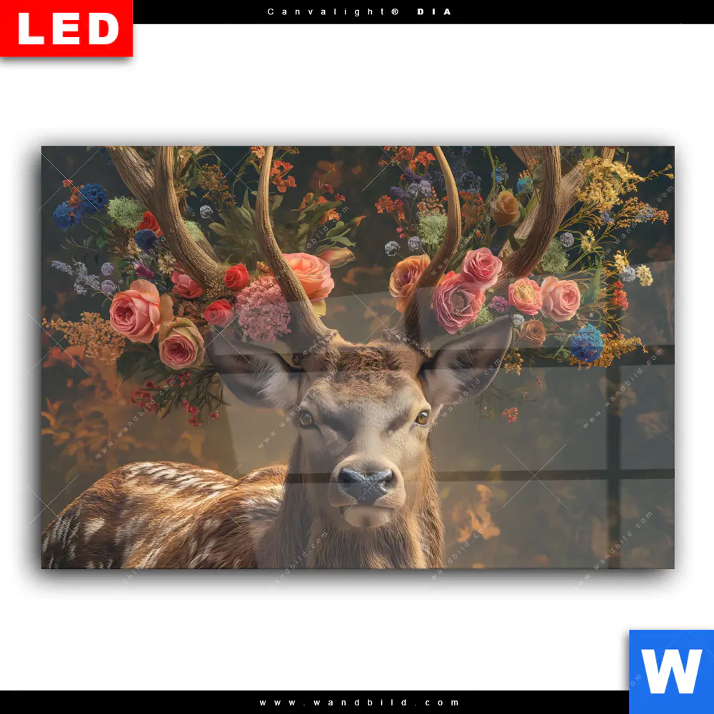 Wechselmotiv Acrylglas Canvalight® DIA | Hirsch mit floralem Geweih | Querformat - Image 2