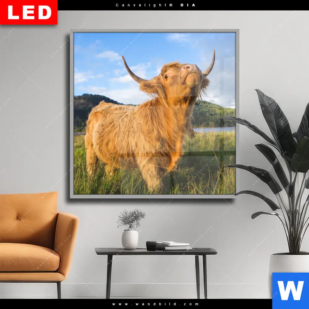 Wechselmotiv Acrylglas Canvalight® DIA | Hochland-Bulle | Quadrat