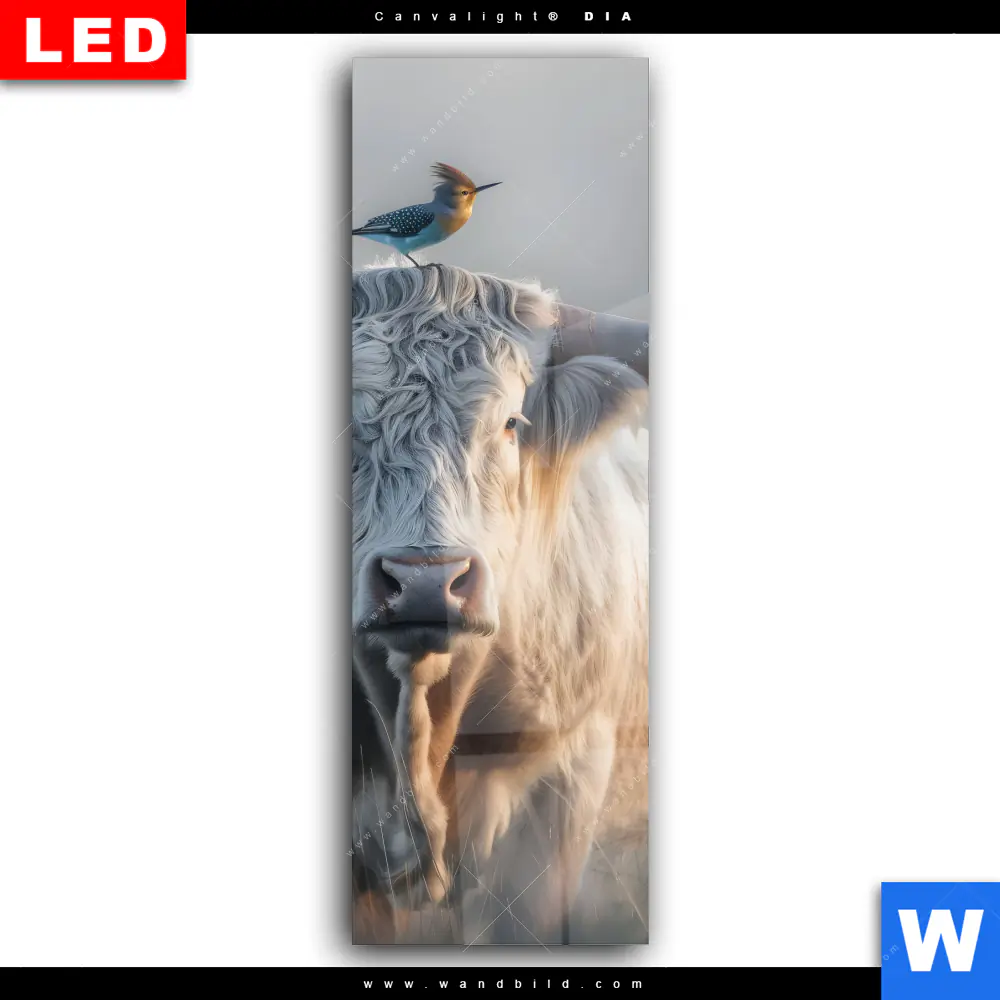 Wechselmotiv Acrylglas Canvalight® DIA | Hochlandrind & bunter Vogel | Schmal - Image 2
