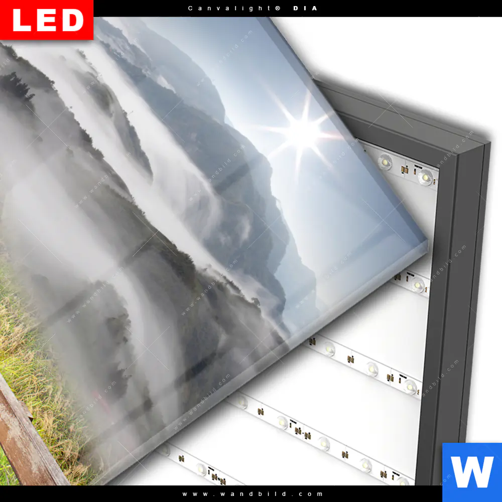 Wechselmotiv Acrylglas Canvalight® DIA | Holztreppe auf Berg mit Wolken | Quadrat - Image 3