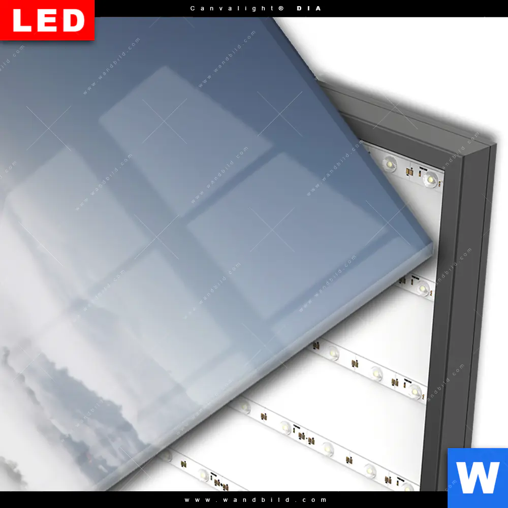 Wechselmotiv Acrylglas Canvalight® DIA | Holztreppe auf Berg mit Wolken | Schmal - Image 3
