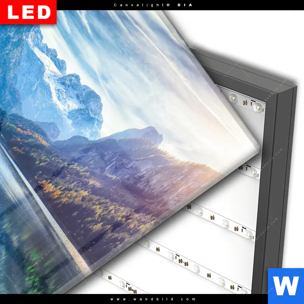 Wechselmotiv Acrylglas Canvalight® DIA | Idyllischer Bergsee im Gebirge | Quadrat - Image 3