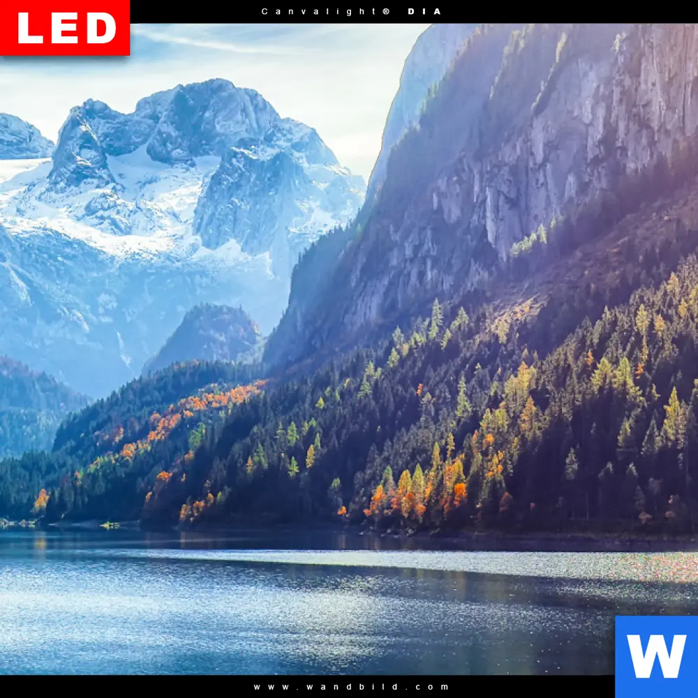 Wechselmotiv Acrylglas Canvalight® DIA | Idyllischer Bergsee im Gebirge | Quadrat - Image 4
