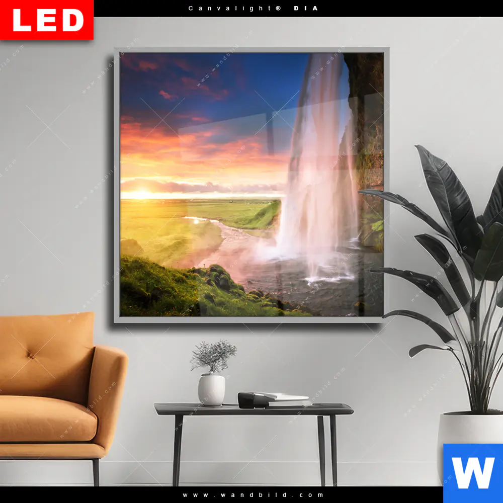 Wechselmotiv Acrylglas Canvalight® DIA | Isländischer Wasserfall | Quadrat