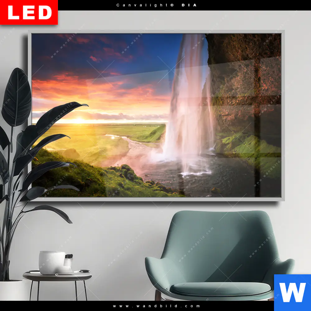 Wechselmotiv Acrylglas Canvalight® DIA | Isländischer Wasserfall | Querformat