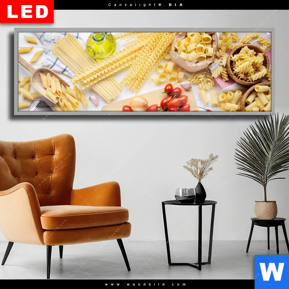 Wechselmotiv Acrylglas Canvalight® DIA | Italienische Pasta Vielfalt | Panorama