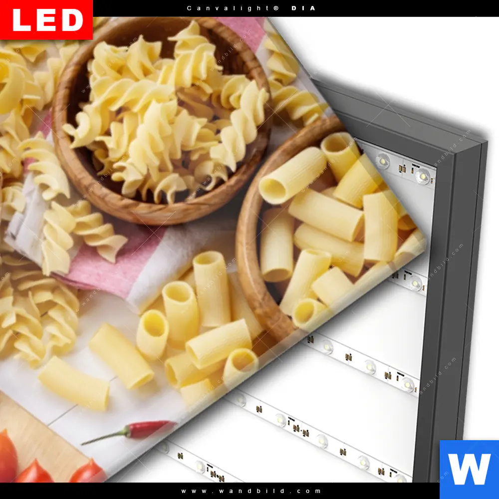 Wechselmotiv Acrylglas Canvalight® DIA | Italienische Pasta Vielfalt | Panorama - Image 3