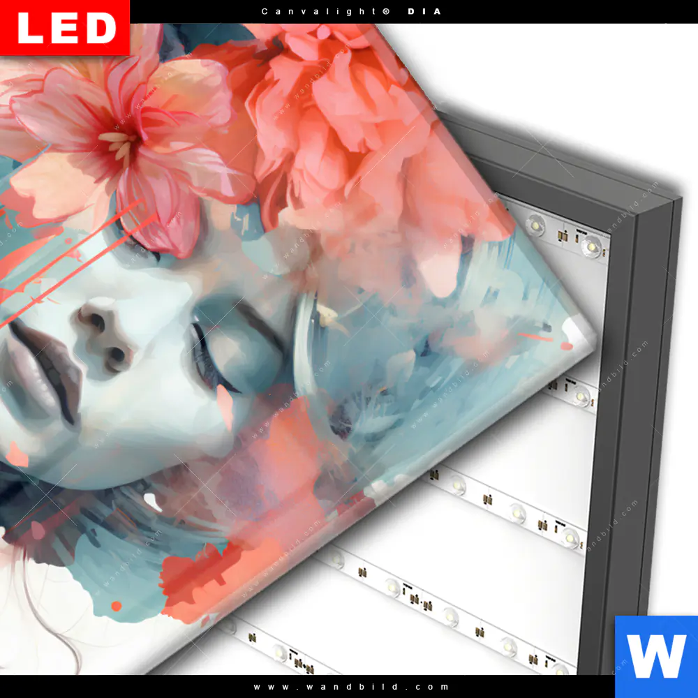 Wechselmotiv Acrylglas Canvalight® DIA | Jolanda - Frau mit Blumen im Haar | Hochformat - Image 3