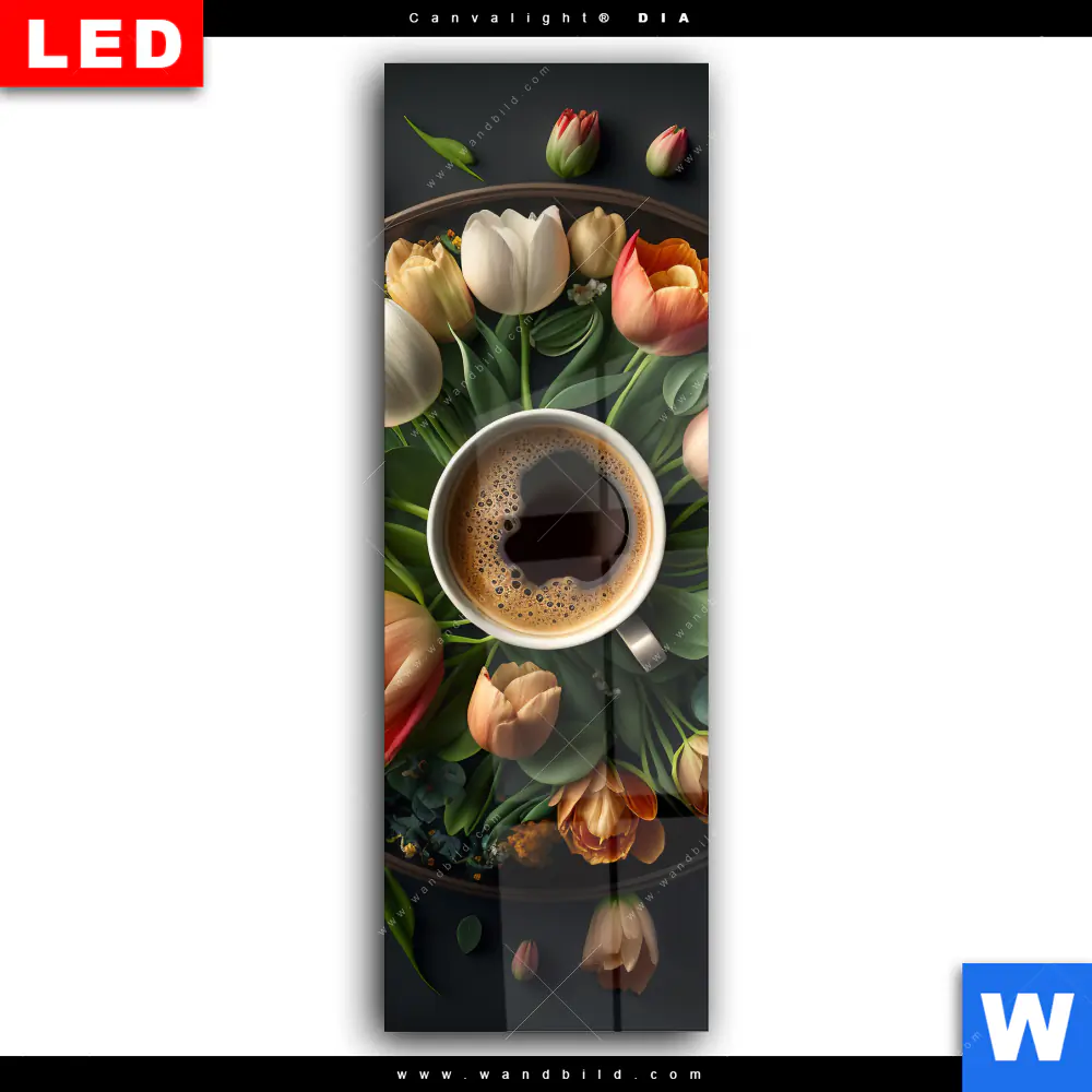 Wechselmotiv Acrylglas Canvalight® DIA | Kaffee inmitten wunderschöner Blumen | Schmal - Image 2