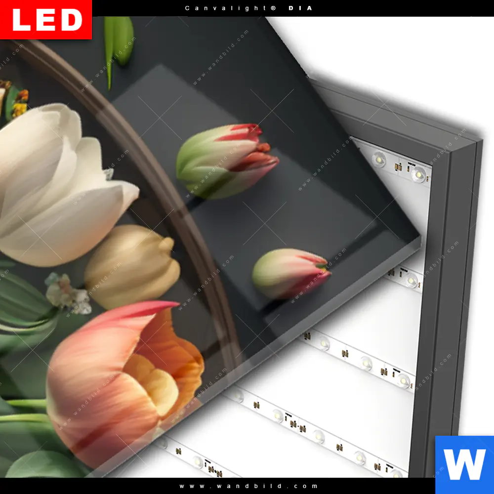 Wechselmotiv Acrylglas Canvalight® DIA | Kaffee inmitten wunderschöner Blumen | Schmal - Image 3