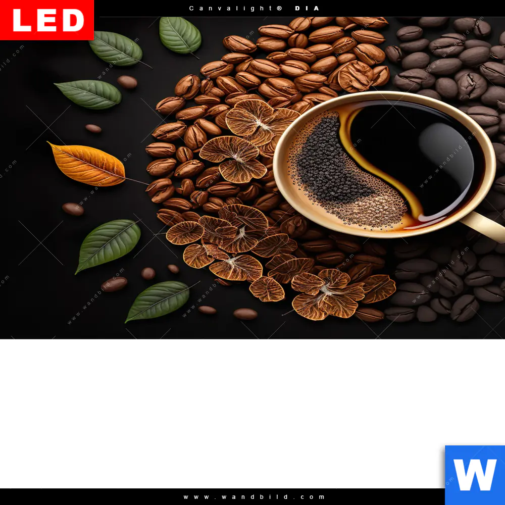 Wechselmotiv Acrylglas Canvalight® DIA | Kaffee mit Blattdekoration | Hochformat - Image 4