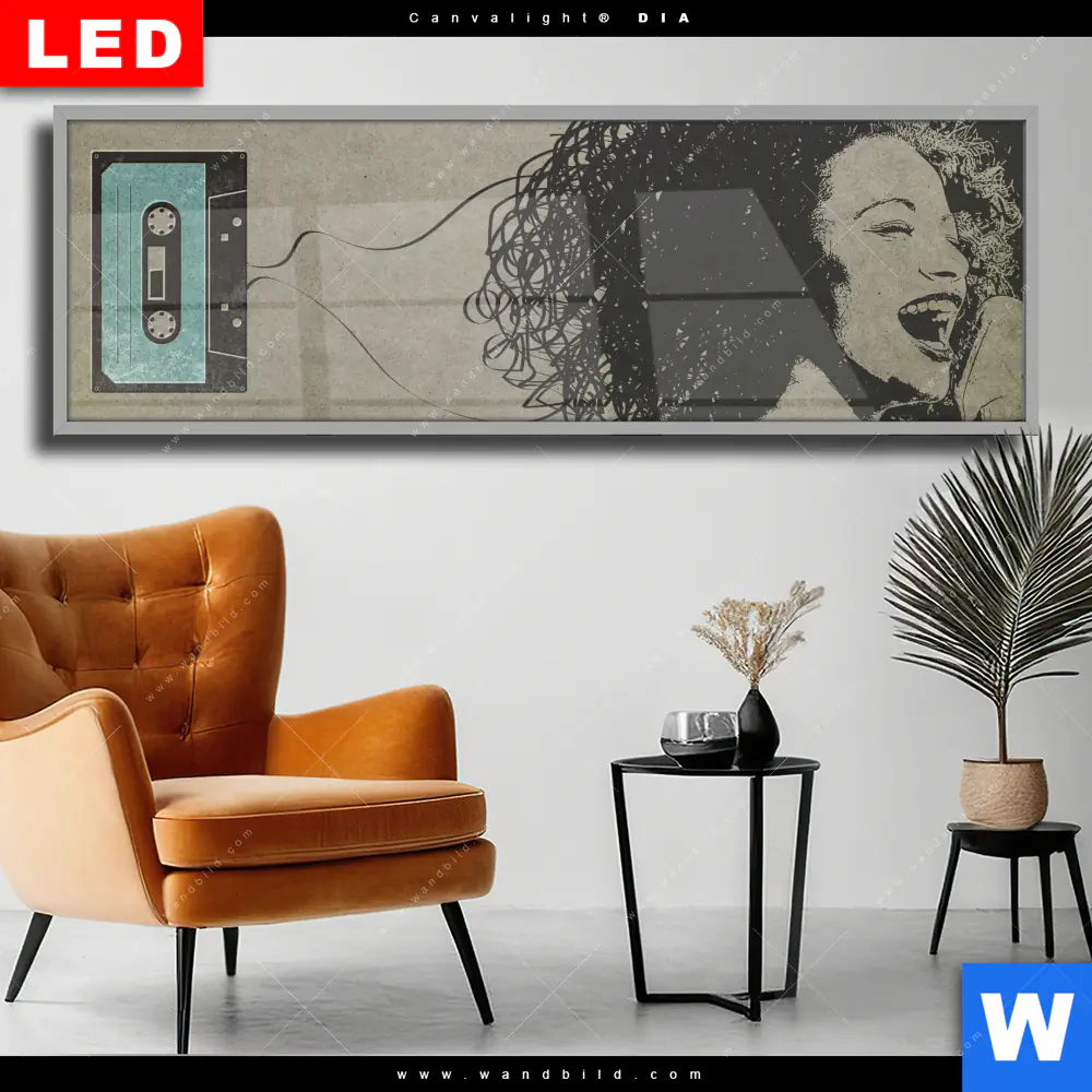 Wechselmotiv Acrylglas Canvalight® DIA | Kassette & Sängerin | Panorama