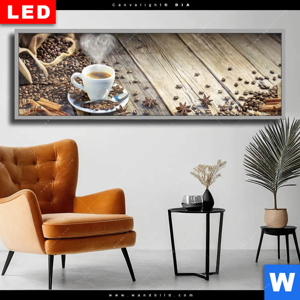 Wechselmotiv Acrylglas Canvalight® DIA | Köstlicher Kaffee | Panorama