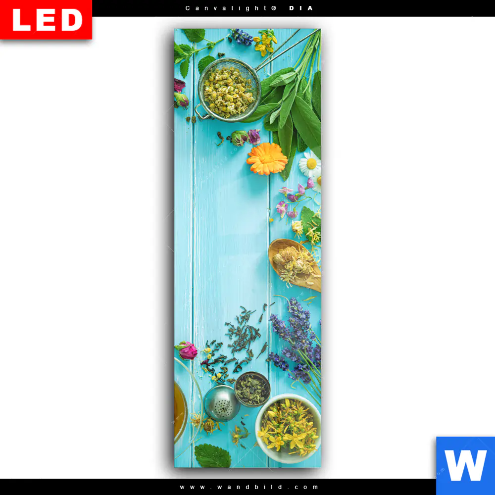 Wechselmotiv Acrylglas Canvalight® DIA | Kräuter auf blauem Holztisch | Schmal - Image 2