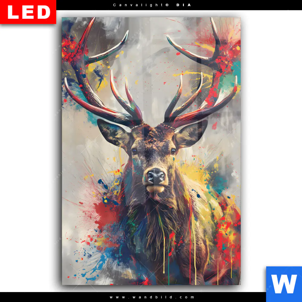Wechselmotiv Acrylglas Canvalight® DIA | Kreativer Hirsch mit Farbspritzern | Hochformat - Image 2