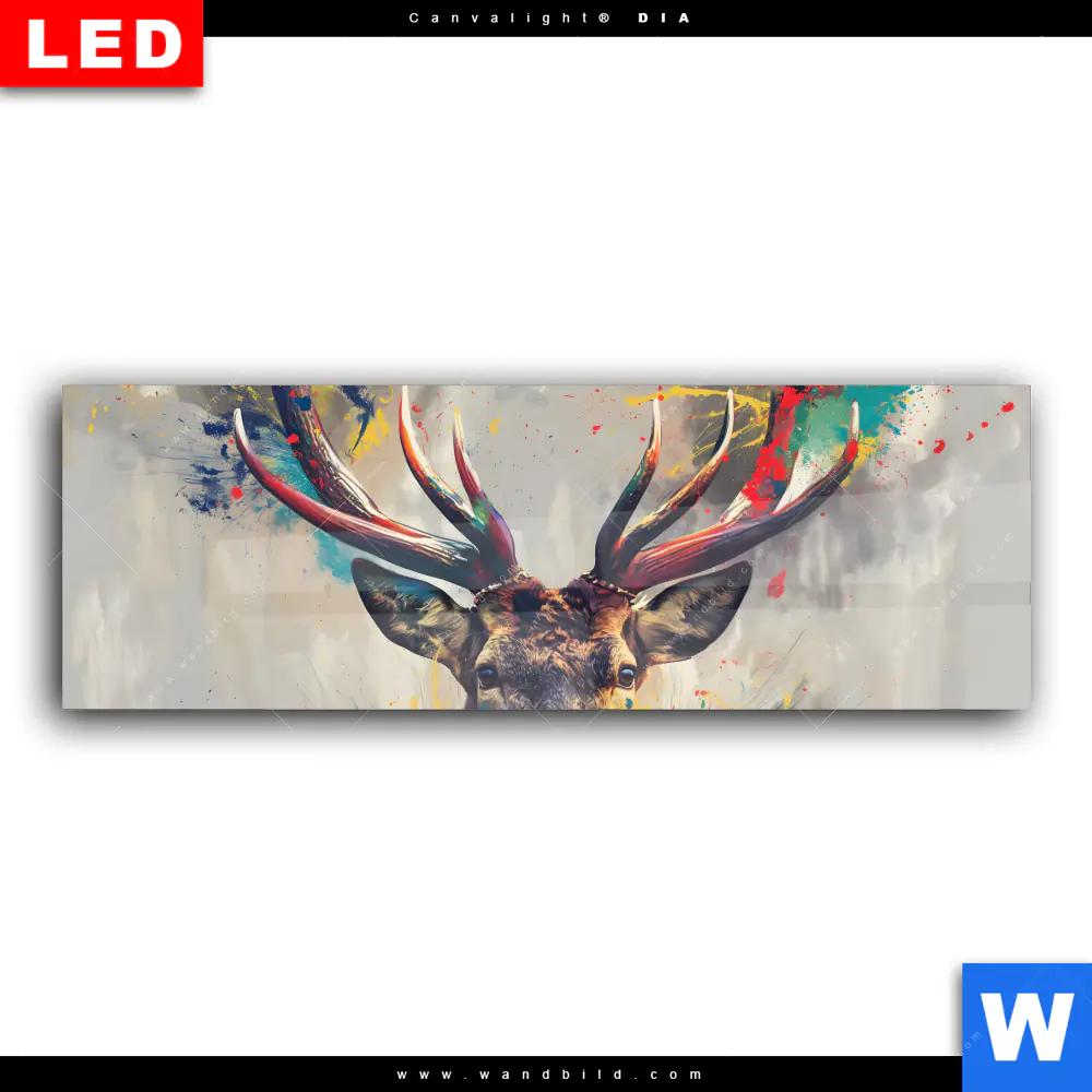 Wechselmotiv Acrylglas Canvalight® DIA | Kreativer Hirsch mit Farbspritzern | Panorama - Image 2