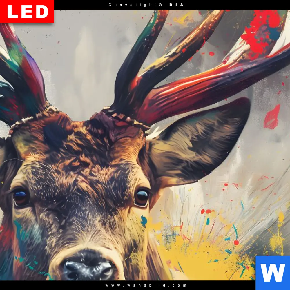 Wechselmotiv Acrylglas Canvalight® DIA | Kreativer Hirsch mit Farbspritzern | Quadrat - Image 4