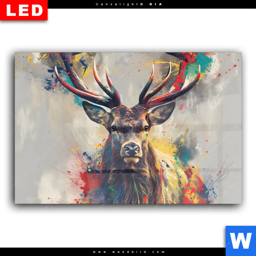 Wechselmotiv Acrylglas Canvalight® DIA | Kreativer Hirsch mit Farbspritzern | Querformat - Image 2