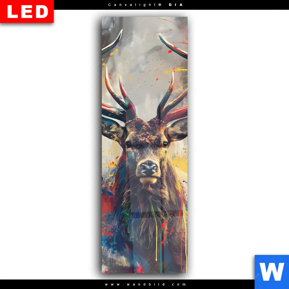 Wechselmotiv Acrylglas Canvalight® DIA | Kreativer Hirsch mit Farbspritzern | Schmal - Image 2