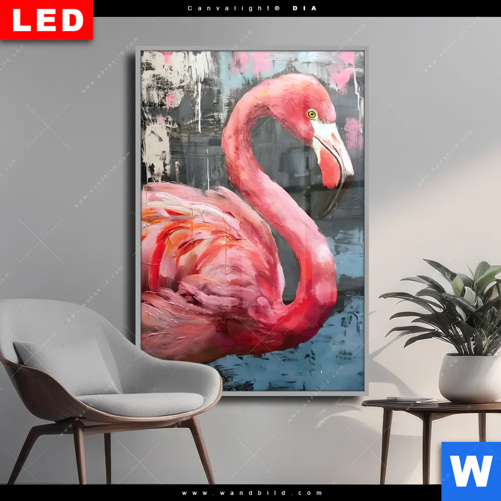 Wechselmotiv Acrylglas Canvalight® DIA | Kunstvoller Flamingo | Hochformat