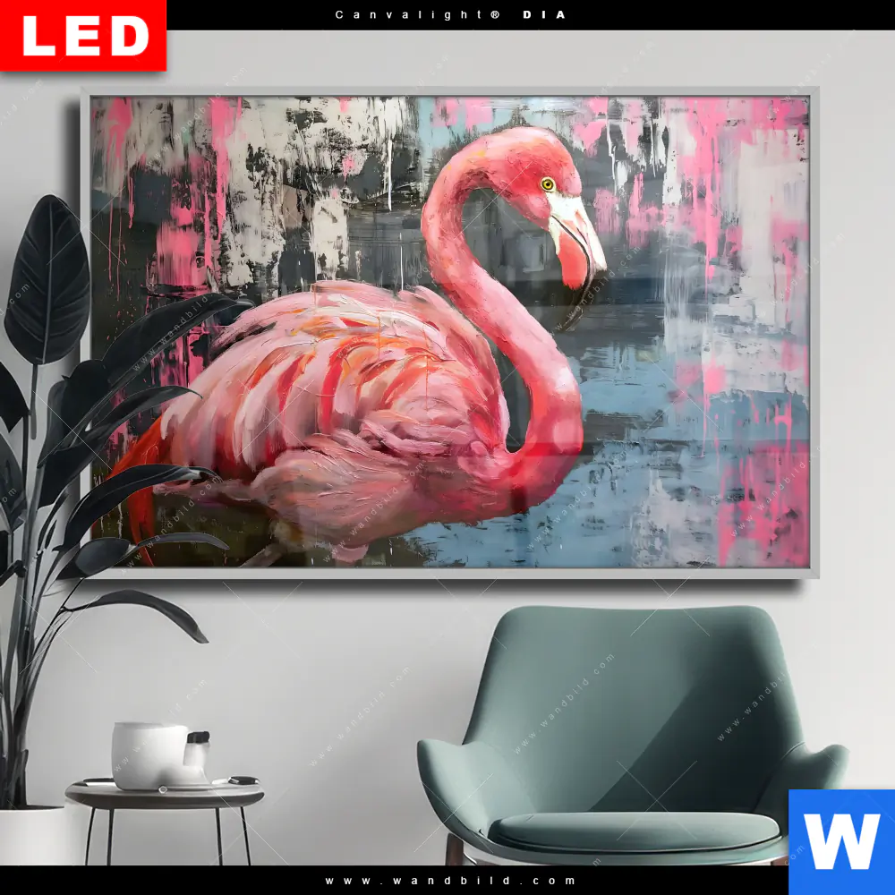 Wechselmotiv Acrylglas Canvalight® DIA | Kunstvoller Flamingo | Querformat