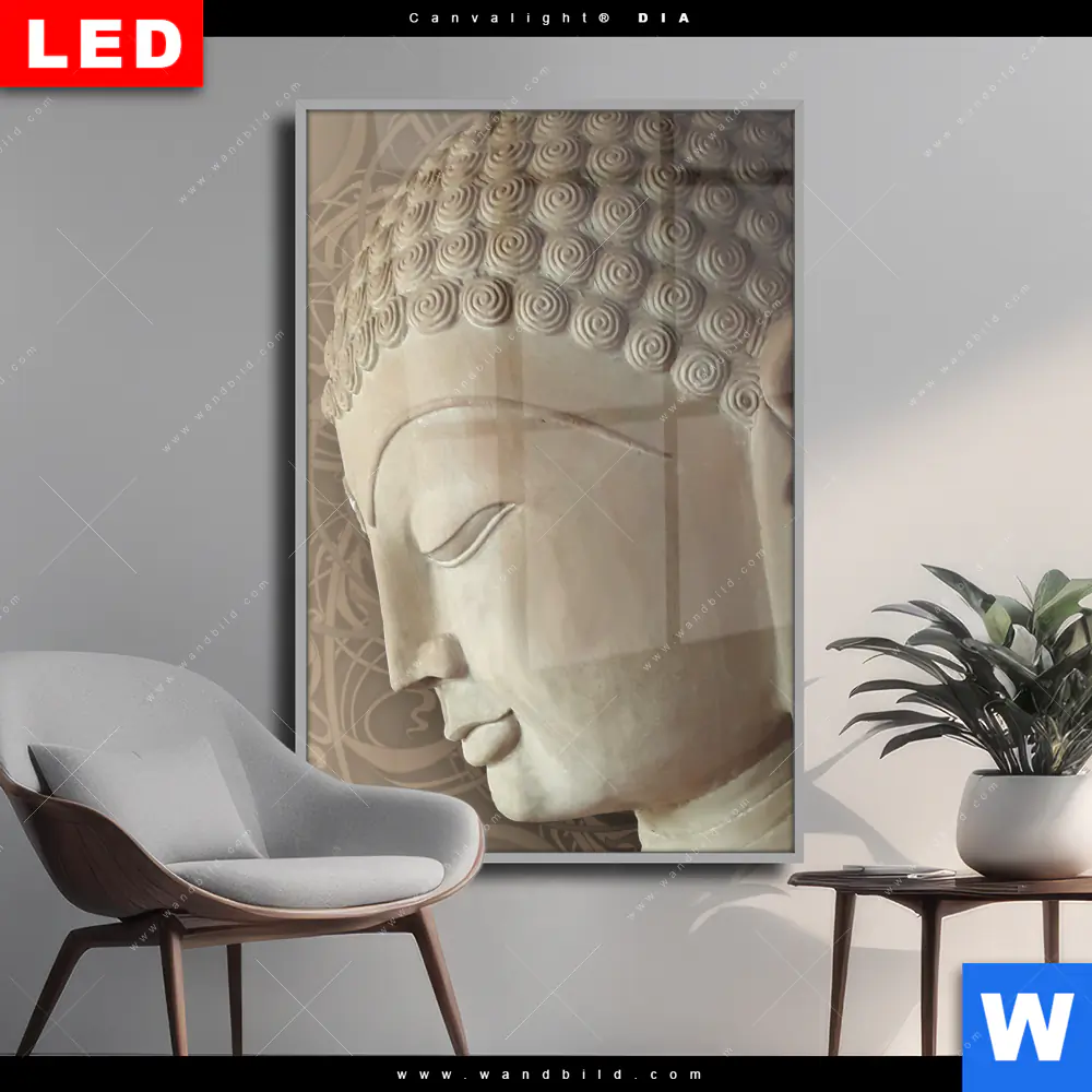 Wechselmotiv Acrylglas Canvalight® DIA | Lächelnder Buddha | Hochformat