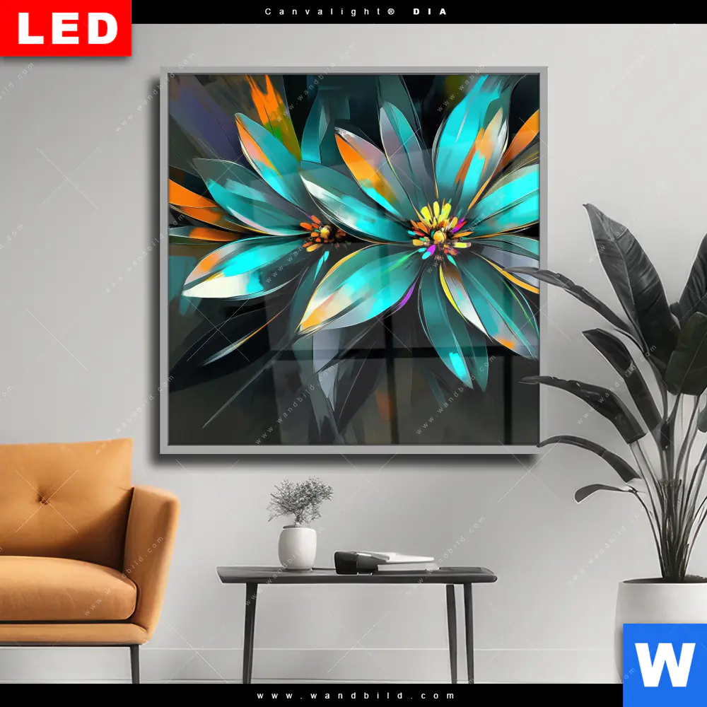 Wechselmotiv Acrylglas Canvalight® DIA | Leuchtende Fantasieblüten | Quadrat