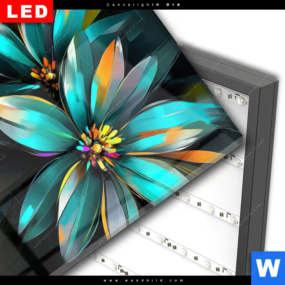 Wechselmotiv Acrylglas Canvalight® DIA | Leuchtende Fantasieblüten | Quadrat - Image 3
