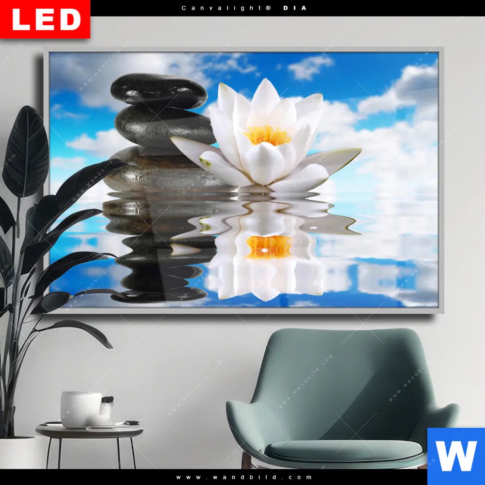 Wechselmotiv Acrylglas Canvalight® DIA | Lilie & Zensteine | Querformat