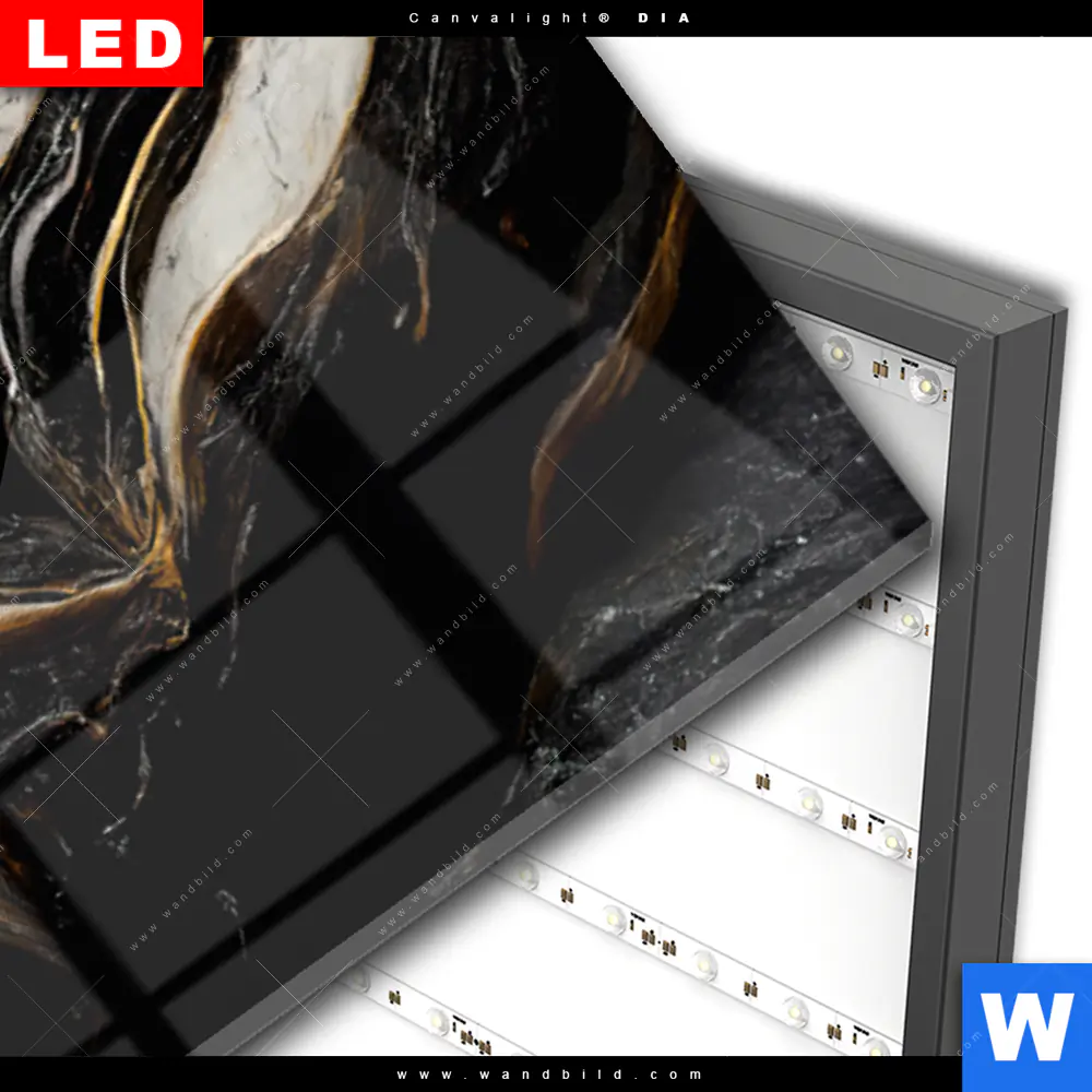 Wechselmotiv Acrylglas Canvalight® DIA | Liquid Marmor Schwarz Gold | Panorama - Image 3