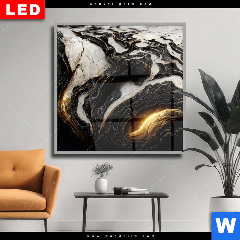 Wechselmotiv Acrylglas Canvalight® DIA | Liquid Marmor Schwarz Gold | Quadrat