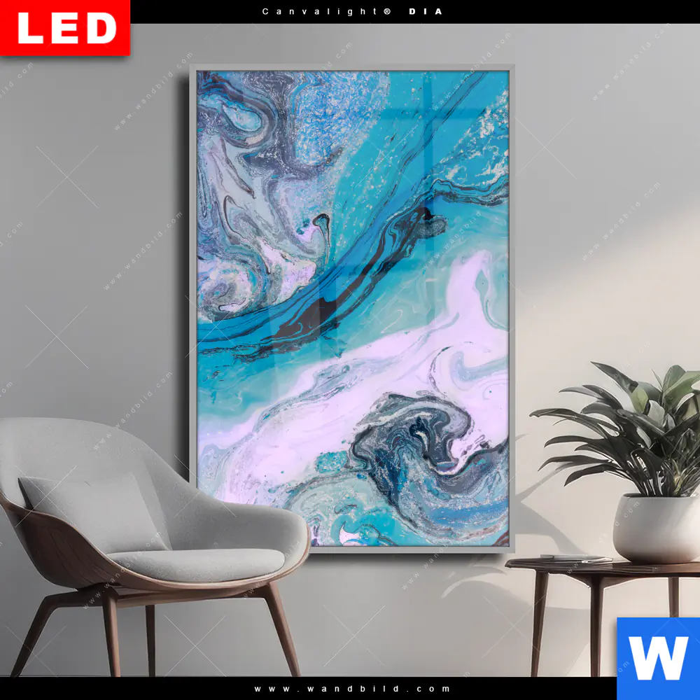 Wechselmotiv Acrylglas Canvalight® DIA | Liquid Marmor Türkis Flieder | Hochformat