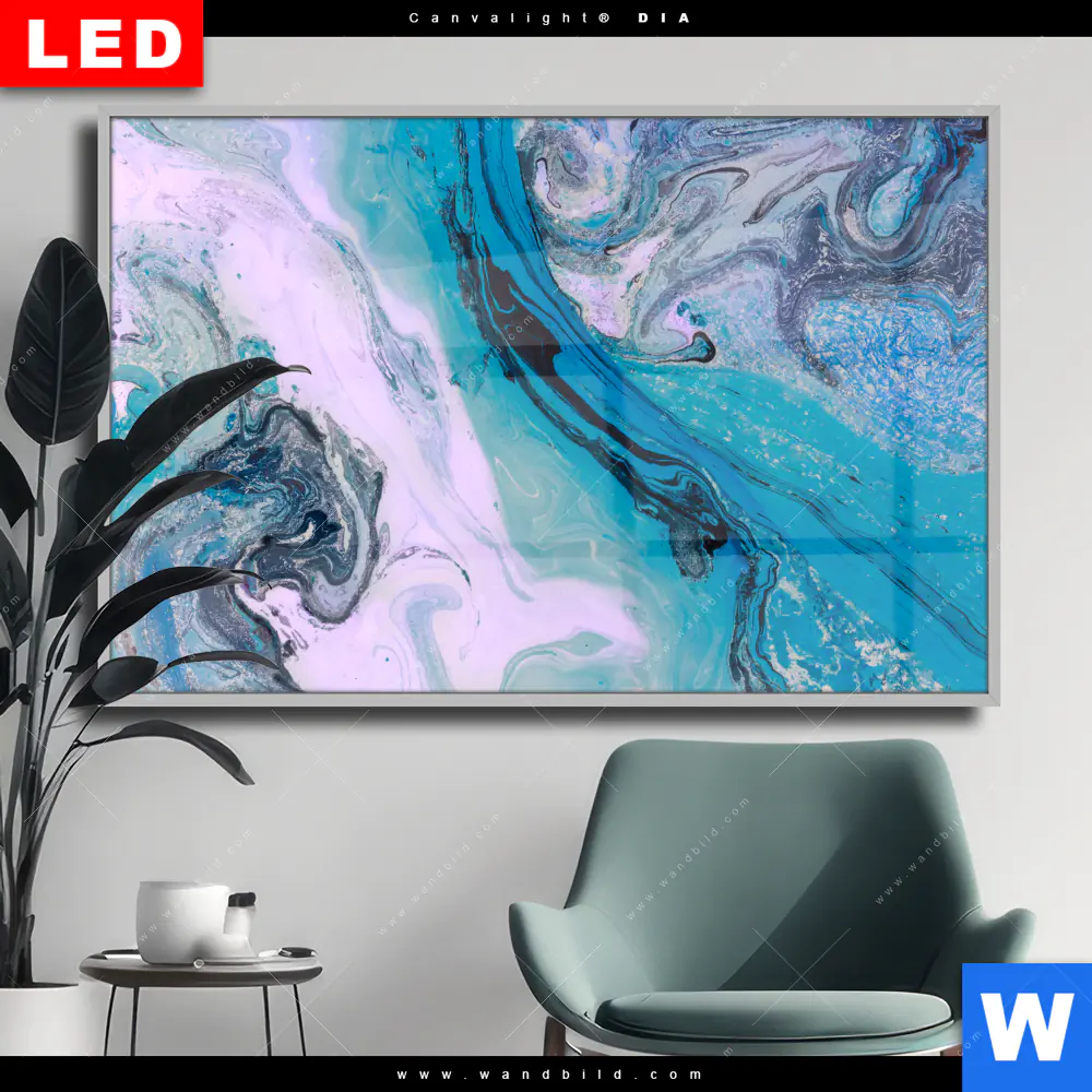 Wechselmotiv Acrylglas Canvalight® DIA | Liquid Marmor Türkis Flieder | Querformat