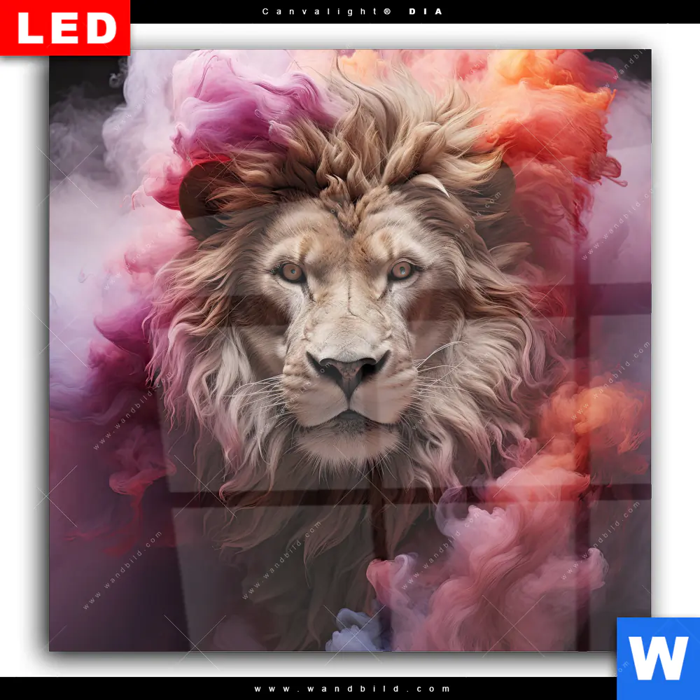 Wechselmotiv Acrylglas Canvalight® DIA | Löwengesicht in buntem Rauch | Quadrat - Image 2