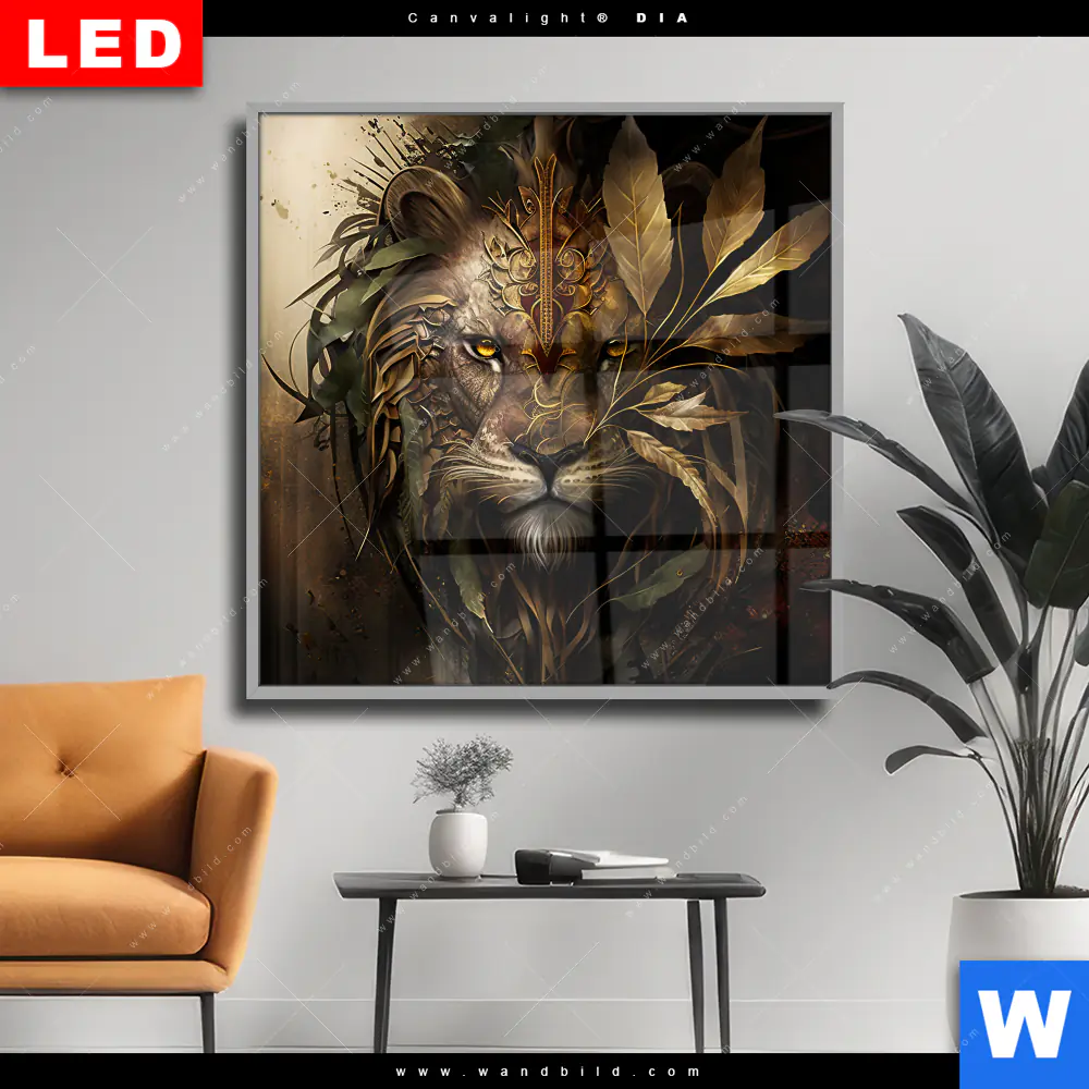 Wechselmotiv Acrylglas Canvalight® DIA | Löwenkopf mit Krone | Quadrat