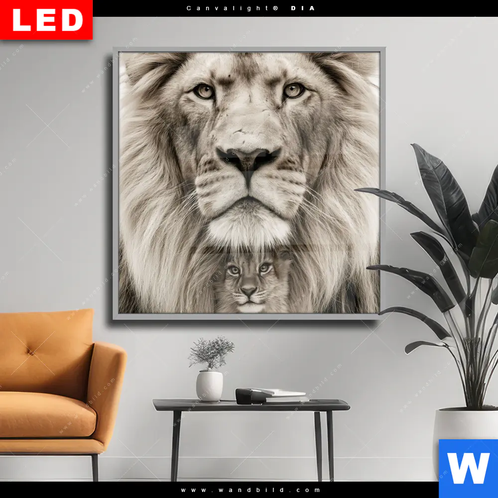 Wechselmotiv Acrylglas Canvalight® DIA | Löwenstolz – Vater und Junges | Quadrat