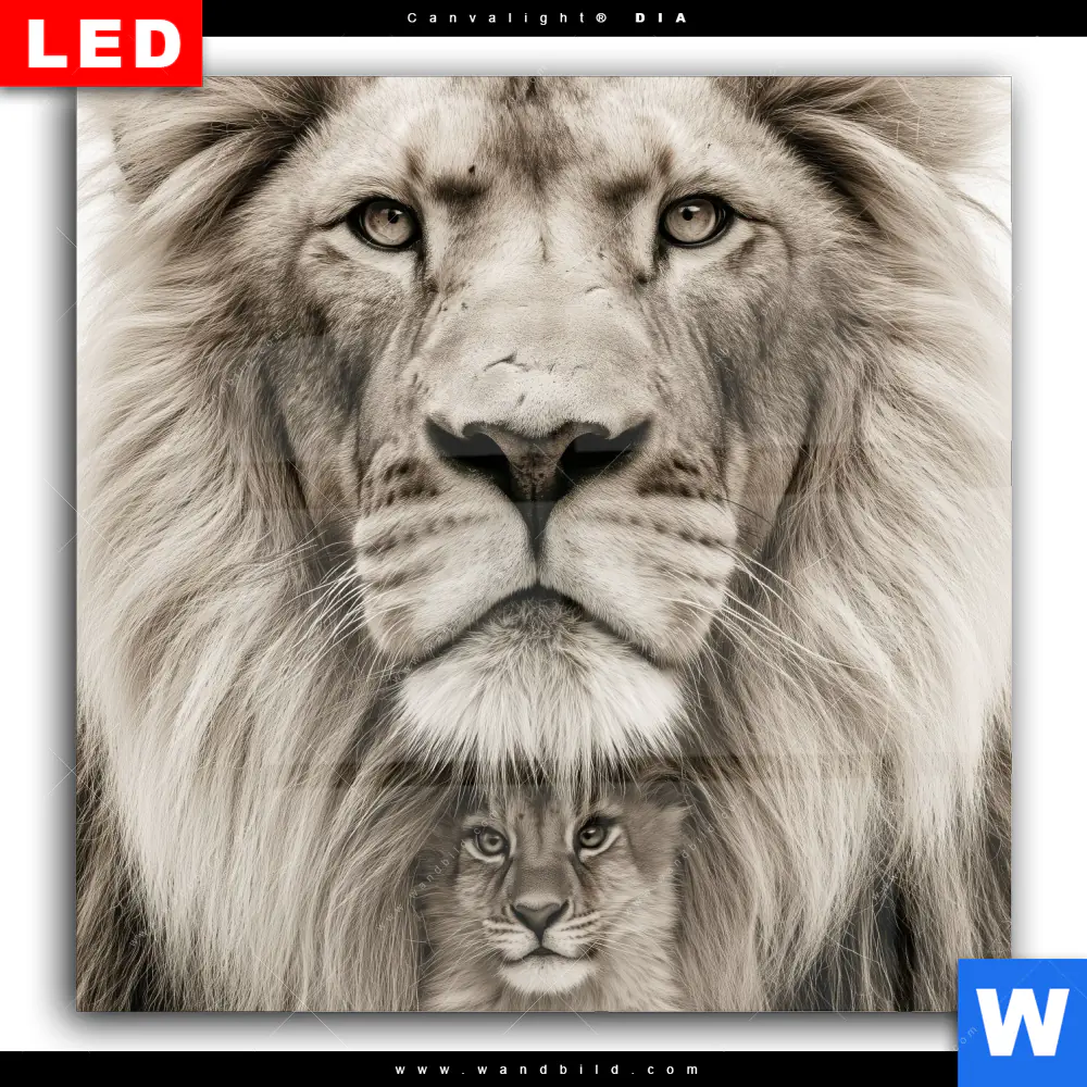 Wechselmotiv Acrylglas Canvalight® DIA | Löwenstolz – Vater und Junges | Quadrat - Image 2