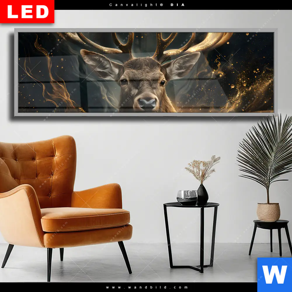 Wechselmotiv Acrylglas Canvalight® DIA | Magischer Hirsch im Sternenlicht | Panorama
