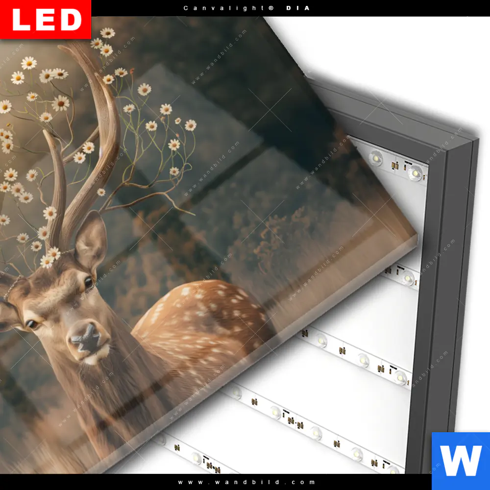 Wechselmotiv Acrylglas Canvalight® DIA | Magischer Hirsch im Waldrand | Querformat - Image 3