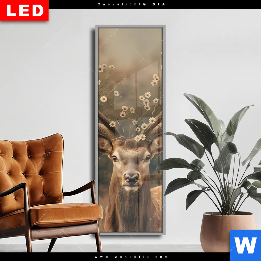 Wechselmotiv Acrylglas Canvalight® DIA | Magischer Hirsch im Waldrand | Schmal