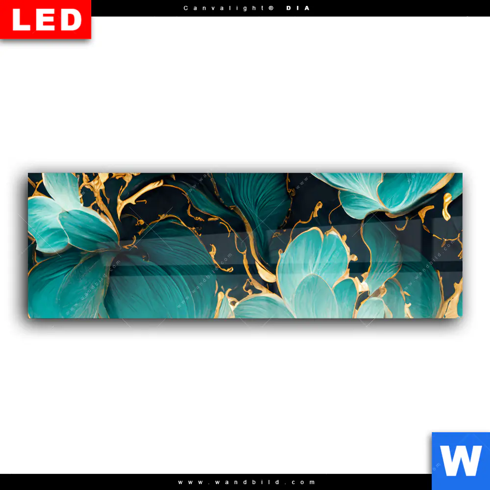 Wechselmotiv Acrylglas Canvalight® DIA | Marmor Blüten in türkis & gold | Panorama - Image 2
