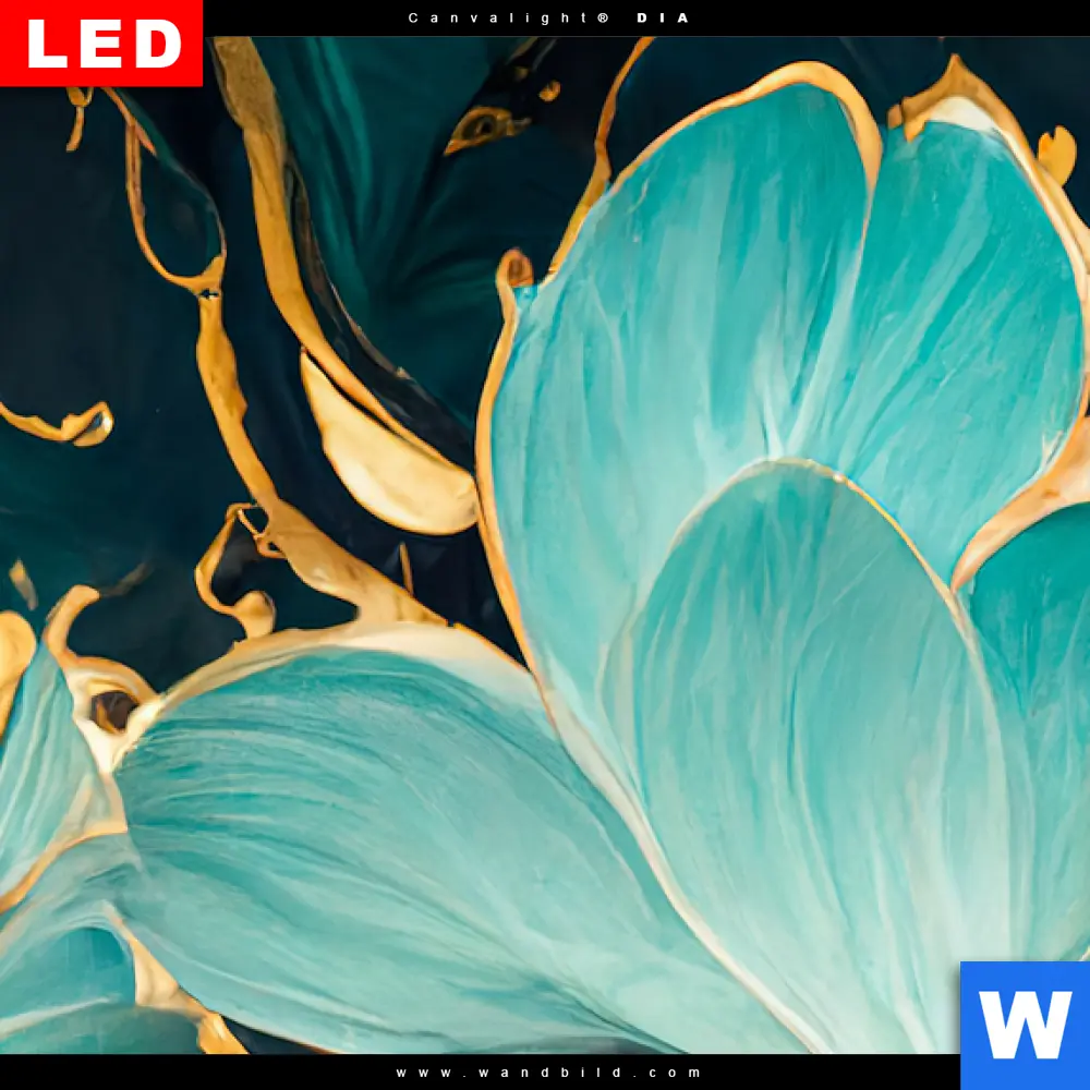 Wechselmotiv Acrylglas Canvalight® DIA | Marmor Blüten in türkis & gold | Panorama - Image 4