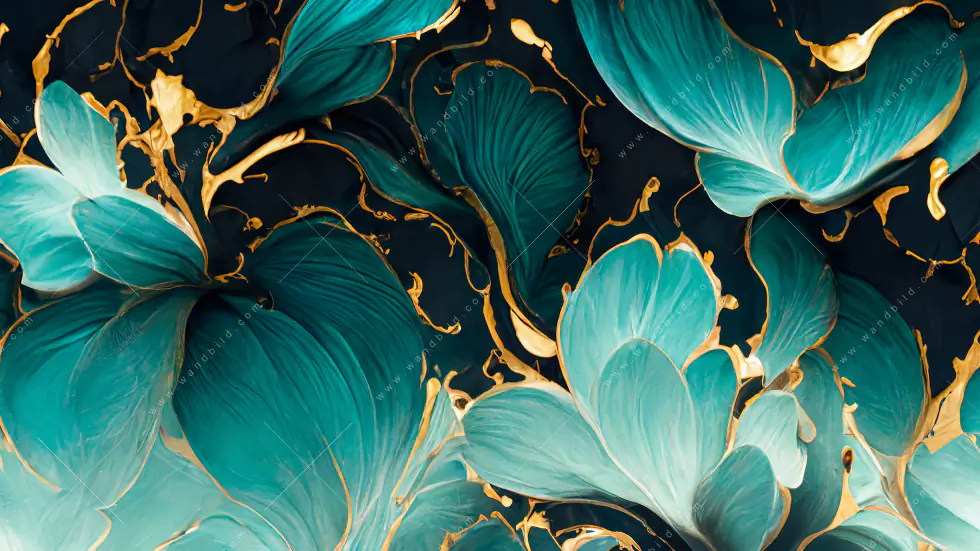 Wechselmotiv Acrylglas Canvalight® DIA | Marmor Blüten in türkis & gold | Panorama - Image 5