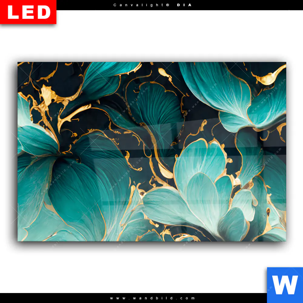 Wechselmotiv Acrylglas Canvalight® DIA | Marmor Blüten in türkis & gold | Querformat - Image 2