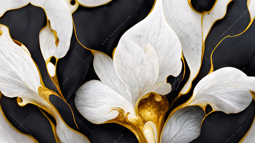 Wechselmotiv Acrylglas Canvalight® DIA | Marmor Blüten in weiß & gold | Panorama - Image 5